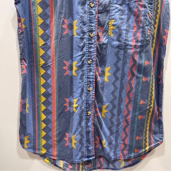 AtLast Basics Womens Blouse Sz‎ M 1992 boue aztec Button Down sleevless 90’s. - Picture 4 of 10